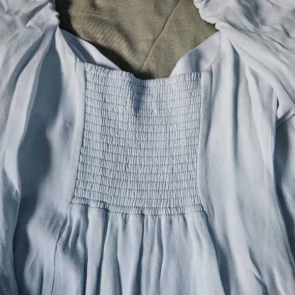 WILFRED Novella Dress Light Blue Ice Puff Sleeve Mini Size 6 Aritzia - Picture 11 of 13